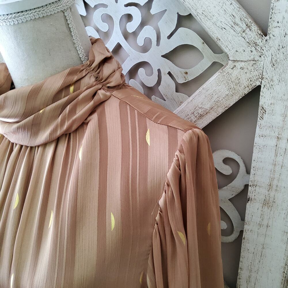 Zac & Rachel 3/4 Sleeve Mock High Neck Chiffon Blouse Gold Foil Shadow Stripe - Picture 5 of 10